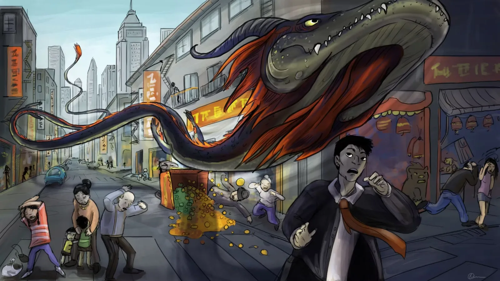 Serpent scene in city